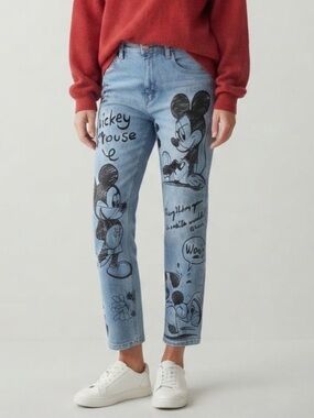 Disney Mickey Mouse Sketch Art Medium Wash Denim Jeans